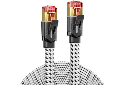 deleyCON 2m CAT7 Patchkabel Flachkabel RJ45 Nylon Netzwerkkabel Flach LAN DSL LAN-Kabel