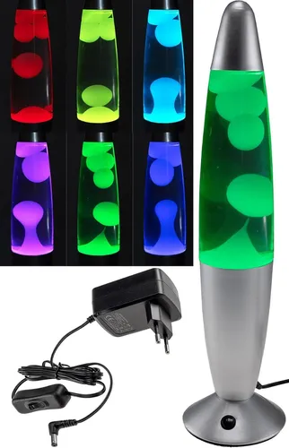 ChiliTec Lavalampe 34cm 230V 1,5m Kabel mit Schalter CTL-FUNKY-Si LED Dekoleuchte RGB Licht Silber