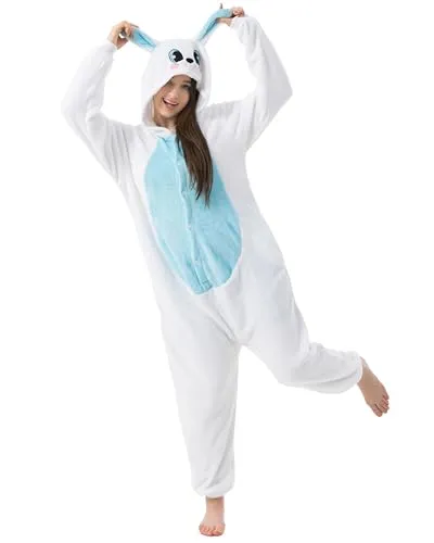 Katara 1744 Hase Kostüm-Anzug - Flauschiger Jumpsuit für Erwachsene - Kuscheliger Hase-Jumpsuit für Damen und Herren, perfekt für Partys oder als Schlafanzug. Bequem und niedlich, ideal für Fasching, Halloween oder als Geschenk.