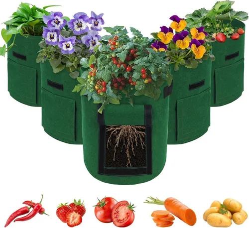 LITLANDSTAR Kartoffelanbau Beutel 5er Set mit Sichtfenster & Griffen - Praktisches 10-Gallonen-Design für vielseitigen Anbau von Gemüse und Blumen. Mit Sichtfenster für einfache Kontrolle und robusten Griffen für mühelosen Transport.
