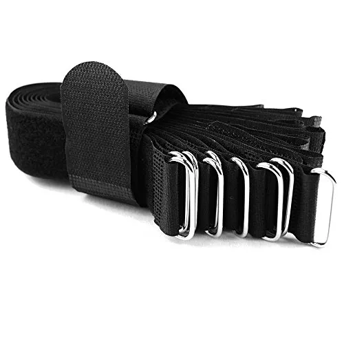 Klettkabelbinder Metallöse - Haken/Flausch auf GLEICHER SEITE! - 40 cm schwarz/Kabelmanagement für Gewerbe Büro Schreibtisch Hobby Kabelbinder 10 x