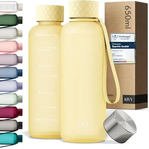 KIVY Trinkflasche 650ml [BPA FREI] Auslaufsicher & Spülmaschinenfest - Wasserflasche für Kinder & Erwachsene - Water Bottle Small - Trinkflasche Klein - Tritan Flasche für Kohlensäure geeignet