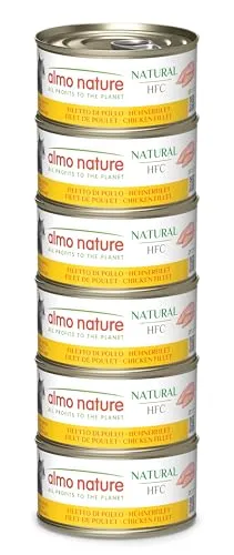Almo Nature HFC Natural - Nassfutter für ausgewachsene Katzen - Hühnerfilet - Human Grade, Glutenfrei & Monoprotein - 6 x 70g