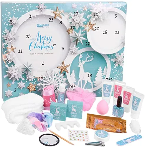 BRUBAKER Cosmetics Beauty Adventskalender 2024 - XXL Wellness Weihnachtskalender, 24 hochwertige Körperpflegeprodukte und Spa Accessoires in Mint Blau