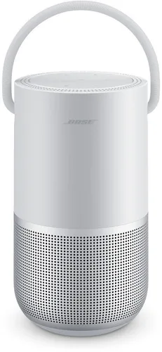 Bose Portable Smart Speaker - Tragbarer Bluetooth-Lautsprecher mit Alexa, 360° Klangerlebnis und 12 Stunden Akkulaufzeit in Silber