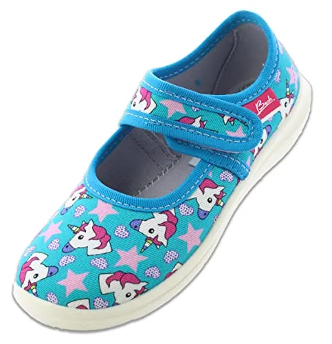 Beck Mädchen Unicorn Slipper, Türkis, 32 EU - Sneaker für Mädchen, traumhafte Einhorn-Design, aus 100% Baumwolle, atmungsaktiv und rutschhemmend für optimalen Tragekomfort.