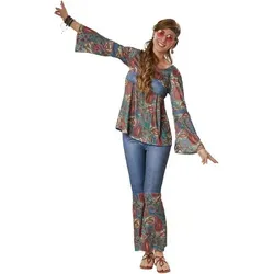 tectake® Frauenkostüm Hippie Girl Harmony - Kostüm für Fasching, bringt den Spirit der 70er Jahre mit einem farbenfrohen Outfit für einen authentischen Retro-Look.