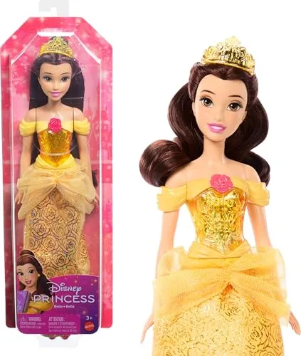 Mattel Disney Prinzessin-Spielzeug - Bewegliche Belle-Modepuppe mit glitzernder Kleidung, ideal für kreative Rollenspiele und Abenteuer