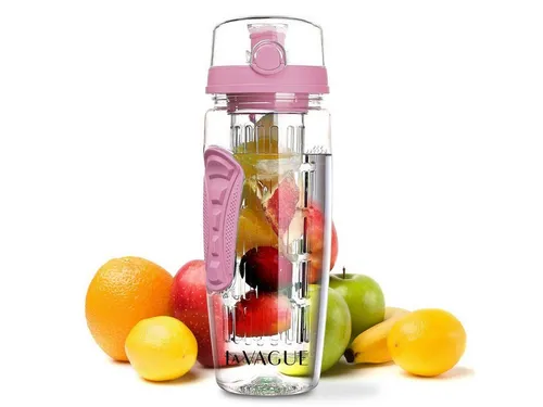 LA VAGUE VITALITY Trinkflasche mit Früchtesieb - Trinkflasche 900 ml aus bruchfestem Kunststoff, ideal für Fitness und Yoga, mit herausnehmbarem Früchtekorb für aromatisierte Getränke.