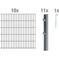 ALBERTS Doppelstabmattenzaun-Grundset - Anthrazit, 20 m Zaunlänge - Zäune & Tore - Fertiges Doppelstabmatten-Set mit robustem Stahldraht für zuverlässigen Schutz vor Rost und Witterung, ideal für Ihren Garten.
