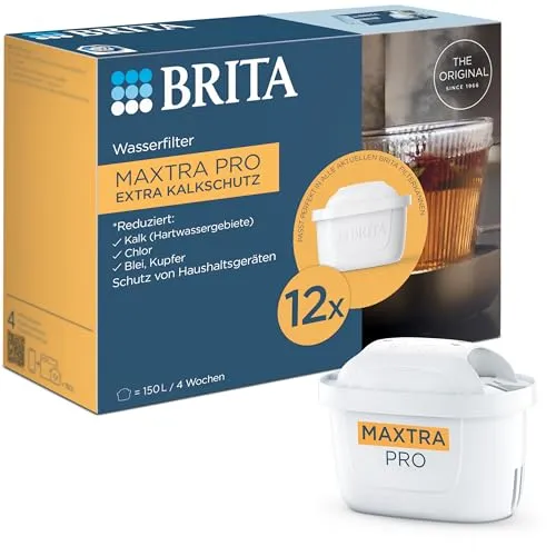 BRITA MAXTRA PRO Wasserfilter Kartusche (12er-Pack) - Wasserfilterkartuschen für Trinkwasser mit extra Kalkschutz für optimalen Geräteschutz. Filtert geschmacksstörende Stoffe und sorgt für vollen Aroma Boost bei Getränken.