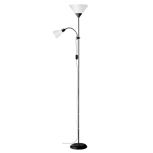 Brilliant Stehlampe SPARI 4, schwarz, E27 + E14 Sockel - Design-Tischlampe mit flexibler Leselampe und Schwanenhals, ideal für gemütliche Leseecken. Höhe 180 cm, elegantes Design in Schwarz.