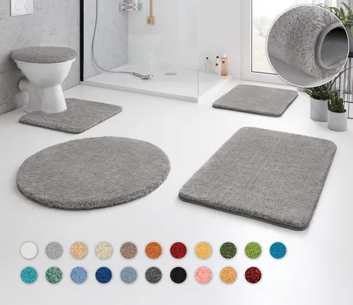 Kleine Wolke Badematte RELAX, rutschhemmend & fußbodenheizungsgeeignet - Badteppich aus 100% Polyacryl, ideal für Bäder, rutschhemmend und maschinenwaschbar bei 40°C, in stilvollem Grau, rechteckig & perfekt für jede Einrichtung.