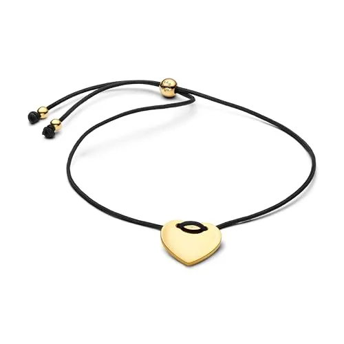 PANDORA Gravierbares Herz Armband mit schwarzer Kordel und 14K Vergoldung - Elegantes Armband mit gravierbarem Herz aus 14 Karat vergoldeter Metalllegierung. Der praktische Schiebeverschluss sorgt für sicheren Tragekomfort. Ideal als persönliches Geschenk für besondere Anlässe.