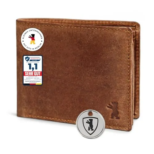 Berliner Bags Vintage Geldbörse, Portmonee aus Leder, Geldbeutel mit TÜV-geprüftem RFID-Schutz, für Herren - Braun