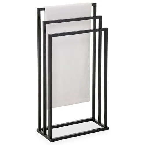 IDIMEX Handtuchständer KUNO - Handtuchständer ohne Bohren, freistehend mit 3 Stangen aus lackiertem Metall in elegantem Schwarz, ideal für Badezimmer und praktische Aufbewahrung von Handtüchern.
