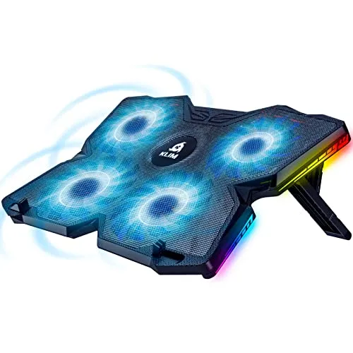 KLIM Wind Laptop Kühler - Mehr als 500 000 verkaufte Einheiten - NEU - Cooling Pad - USB Powered - Stabil und leise - 4 Lüfter - Laptop Cooler Für PC, Mac, PS4-15-17 Zoll - RGB
