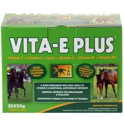 TRM Vita-E-Plus 30x50g Beutel - Nahrungsergänzungsmittel für Pferde, maximiert das athletische Potenzial mit antioxidativen Vitaminen E und C, Selen sowie B-Vitaminen und Lysin.