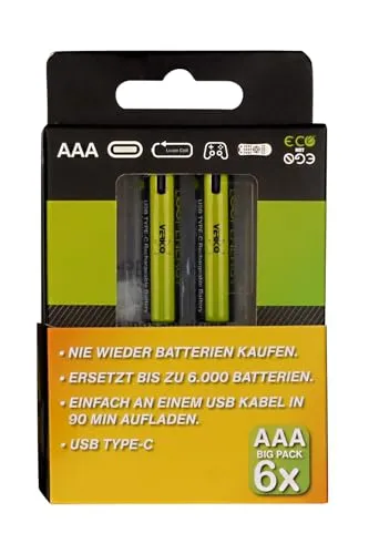 VERICO LoopEnergy AAA 900 - Wiederaufladbare USB-C Batterie - Umweltfreundliche und langlebige AAA-Batterien, die fast 1000 Alkaline-Batterien ersetzen können. Schnellladung über USB-C in nur 2 Stunden, ideal für den täglichen Gebrauch.