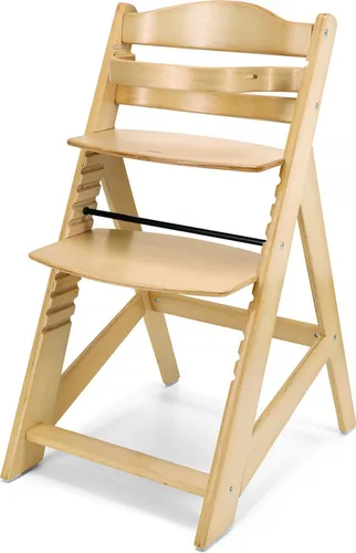 Moby-System Woody Kinderhochstuhl Holz - Mitwachsender Hochstuhl aus massivem Erlenholz, höhenverstellbar und ideal für Kinder ab 6 Monaten. Inklusive Essbrett, Kissen und 3-Punkt-Gurt für höchsten Komfort und Sicherheit.