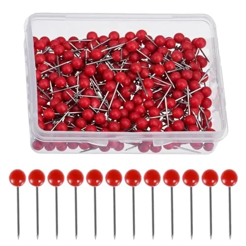 Stück Pins,Rot Pinnnadeln,Nadellänge 15 mm, Kopfdurchmesser 4 mm Stecknadeln mit Kopf,Rundkopfnadeln,Karte Nagel Pinnadeln,für Basteln,Nähen Säumen,Craft,Komponenten,Dekoration,Bürobedarf. 200