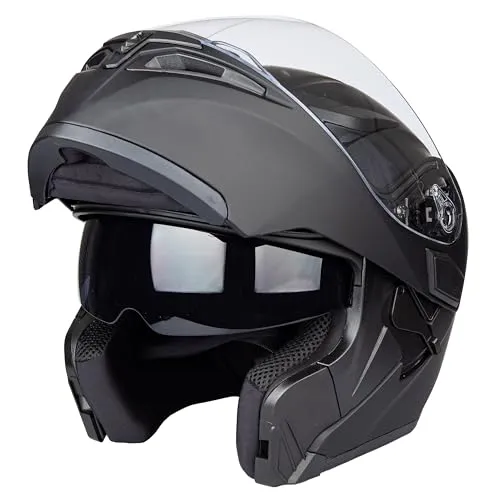 Helm für Motorräder Full-Face Motorcycle Helmet – Klappbarer Integralhelm in Matt Schwarz (M) - Modularer Motorradhelm mit komfortablem Innenfutter und Doppelvisier-Design. Hohe Sicherheit durch geprüfte Standards. Ideal für Fahrten bei jedem Wetter.