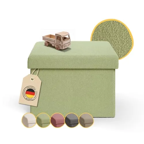 Laleni Sitzbank mit Stauraum - Truhenbank mit Stauraum 41x31 cm - kleine Sitztruhe mit Stauraum - Sitzwürfel - Aufbewahrungsboxen - Sitzbank klein - Polsterhocker - Sitz Hocker - Teddy Ottoman Grün