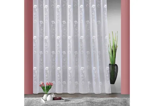 Weckbrodt Gardine Lilly - Halbtransparente Jacquard-Gardine mit floralem Motiv - Fertiggardinen, pflegeleichte Jacquard-Gardine mit zartem Blumenmuster und Bleiband für perfekten Fall, ideal für eine gemütliche Fensterdekoration.