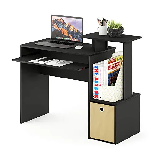 Furinno Econ Mehrzweck Home Office Computer Schreibtisch mit Ablage und Einschub, holz, Schwarz Braun, 40.01 x 40.01 x 86.61 cm