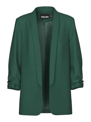 pieces Kurzblazer PCBosella - Drapierter Blazer in Dunkelgrün - Business-Mode, eleganter Kurzblazer mit raffiniertem Drapé, ideal für stilvolle Auftritte im Büro oder bei Meetings.