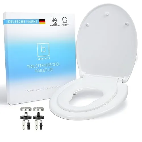 Benkstein Kinder-WC-Sitz mit Absenkautomatik - Kindertoilettensitz für sicheres und leises Schließen, ideal für kleine Kinder, mit rostfreien Edelstahlscharniere für langlebige Nutzung.