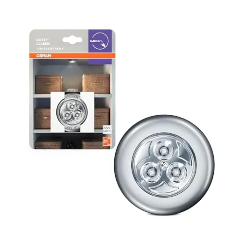 Osram DO-it CLASSIC LED-Leuchte – flexible batteriebetriebene Lampe in Silber - Praktische LED-Leuchte mit Touch-Dim-Funktion für einfache Bedienung. Ideal für Garderobe, Küche oder als Nachtlicht – kabellos und energiesparend für vielseitige Anwendungen.