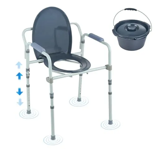 Höhenverstellbarer Nachttisch-Toilettenstuhl 44–59cm - Toilettenstuhl mit stabilem Stahlrahmen, höhenverstellbar für optimalen Komfort und max. Tragfähigkeit von 158,8 kg – ideal für barrierefreies Wohnen.