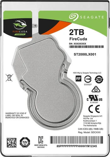 Seagate 2TB FireCuda ST2000LX001 SSHD Hybrid Drive - Festplatte mit 2TB Speicher, kombiniert HDD und SSD für schnelle Ladezeiten, ideal für Gaming und Multimedia-Anwendungen.