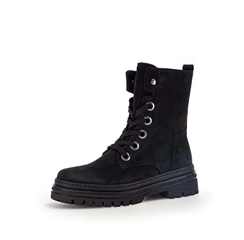 Gabor Damen Combat Boots - Warme Stiefeletten mit Wechselfußbett - Wanderschuhe aus Rauleder und Glattleder, ideal für kalte Tage dank warmem Flauschfutter und bequemer Passform.