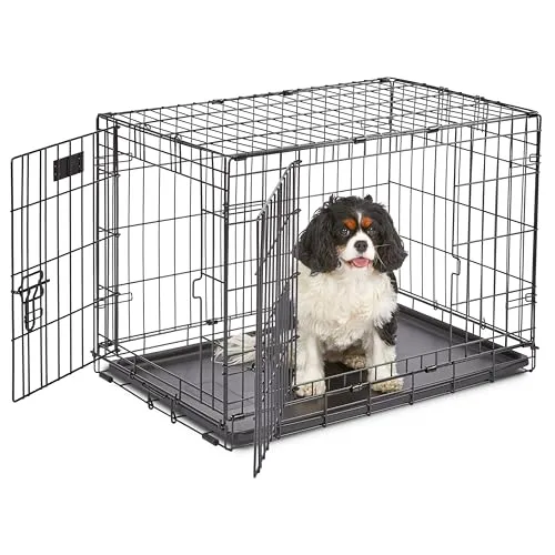 MidWest Homes for Pets iCrate Hundebox, klappbar, 2 Türen, Trennwand, auslaufsichere Bodenwanne, sichere Verriegelungen, Drahtgitterbox für mittelgroße Rassen, tragbar, robust, leichter Aufbau, 76 cm