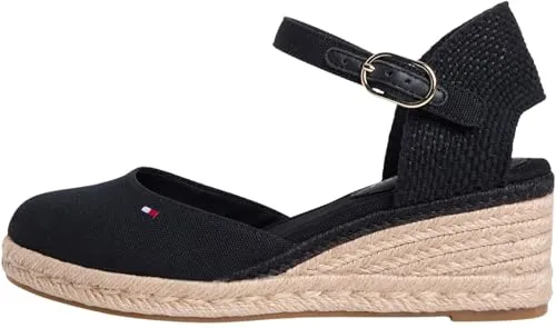 Tommy Hilfiger MID WEDGE ESPAD CLOSED TOE Keilsandalette schwarz 38 EU - Elegante Keilsandalette mit verstellbarer Schnalle und 6 cm Absatzhöhe, ideal für stilvolle Sommerlooks. Aus hochwertigem Leder und Textil, für einen perfekten Tragekomfort.
