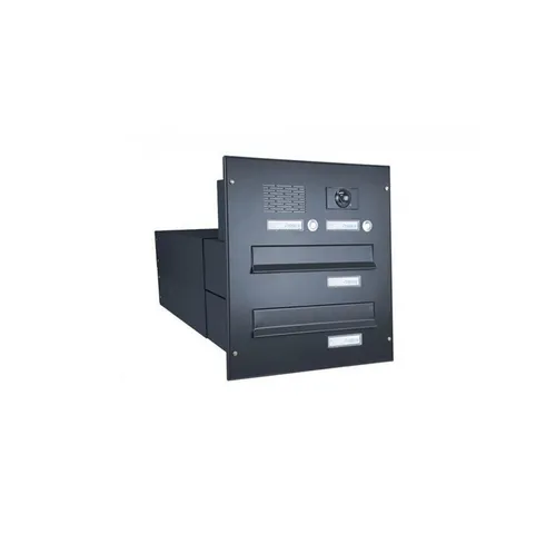Letterbox24 Briefkasten BV-Serie Kamera Mauerdurchwurf Briefkastenanlage in RAL (Klingel, Sprechsieb, Busch-Jäger Kamera- + Audiomodul + Systemzentrale), - Briefkasten in RAL 9005