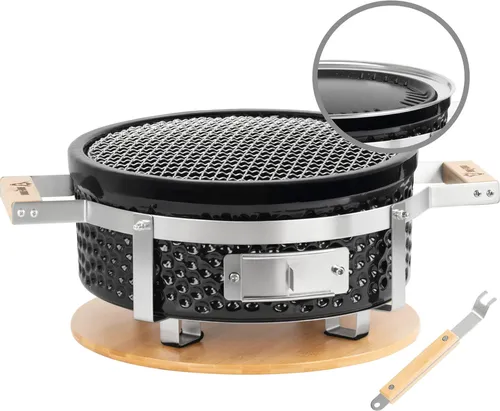 BBQ-Toro Keramik Tischgrill Rund | Ø 29,5 cm | Japanischer Holzkohlegrill - Mobiler Holzkohlegrill für den Außenbereich, ideal für Gartenküchen und Camping. Hohe Wärmespeicherkapazität für lange Grillzeiten, vielseitig einsetzbar für Fleisch, Fisch und Gemüse.