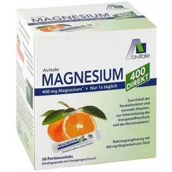 Magnesium 400 direkt Orange Portionssticks - Arzneimittel mit 400mg Magnesium zur Unterstützung von Muskelfunktion und Energiestoffwechsel, in praktischen Portionssticks mit leckerem Orangengeschmack - ideal für unterwegs!