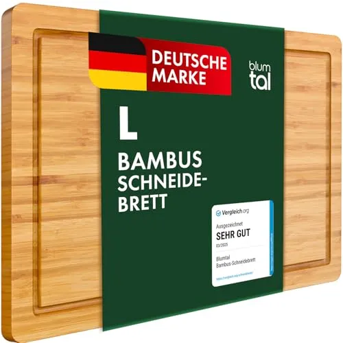 Blumtal Schneidebrett aus 100% Bambus mit Saftrille - Praktisches, 2 cm dickes Schneidebrett aus massivem Bambus, ideal zum Tranchieren und Schneiden. Die Saftrille verhindert Verschmutzungen und sorgt für eine hygienische Nutzung in der Küche.