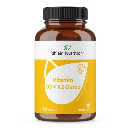 Vitamin D3+K2 Osteo 2.000 I.E. Kapseln - Nahrungsergänzungsmittel zur Unterstützung der Knochengesundheit mit 2.000 I.E. Vitamin D3 und 80 μg Vitamin K2 pro Kapsel, optimiert durch MCT-Kokosfett für bessere Bioverfügbarkeit.