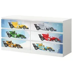 Sunnywall Möbelfolie passend für IKEA Malm Kommode Schrankfolie Aufkleber Rennwagen F1, blasenfreie selbstklebende Folie (SCHRANK NICHT INKLUSIVE) 160 cm x 78 cm