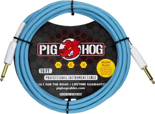 Pig Hog Hex Series Silent Kabel 3m - Daphne Blue - Hochleistungs-Instrumentenkabel mit integriertem Schalter, der das Signal unterbricht. Dank patentierter PVC-Ummantelung bleibt es immer verwicklungsfrei. Ideal für Musiker, Länge: 3m, Farbe: Daphne Blue.