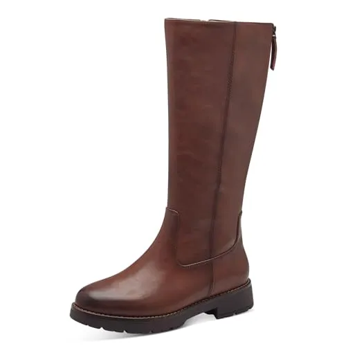 Jana Damen Hohe Stiefel ohne Absatz mit Reißverschluss Vegan, Braun (Cognac), 38 EU