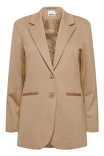 ICHI IHKATE SUS OVERSIZE BL Damen Blazer Longblazer Jacke Long-Blazer mit Knöpfen Stretch und Reverskragen, Größe:L, Farbe:Tannin (171320)