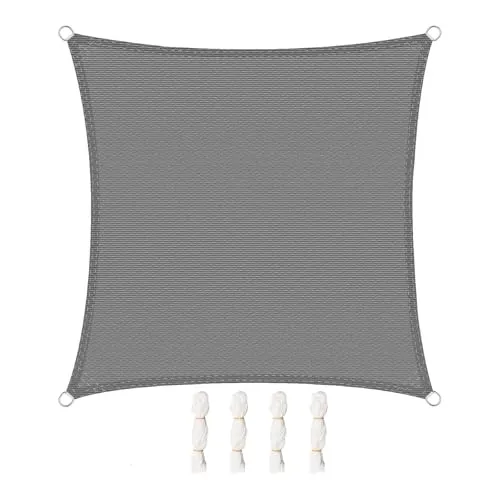 Woltu Sonnensegel 4x4m grau - Atmungsaktiver Sonnenschutz - Quadratisches Sonnensegel aus 100% HDPE, ideal für Garten, Balkon oder Campingplatz. Mit Edelstahl-Eckringen und Befestigungsschnüren für einfache Montage. UV-stabilisiert und witterungsbeständig.