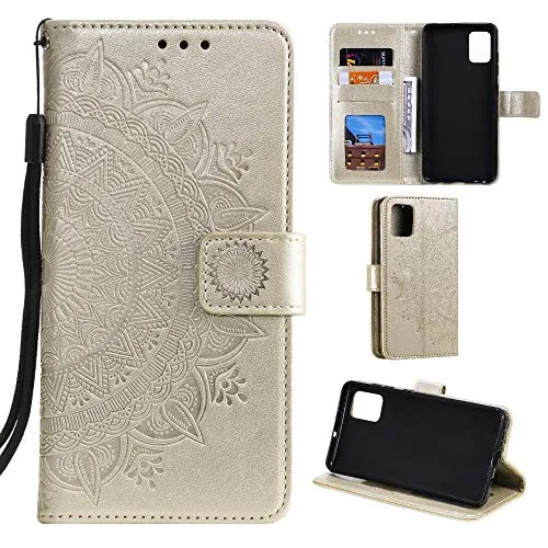 CoverKingz Handy Case kompatibel mit Samsung Galaxy A51 - Handy Cover mit Kartenfach Phonecase - Smartphone Hülle klappbar Motiv Mandala Gold