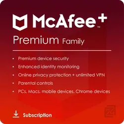 McAfee+ Premium Family - Security-Suiten: Umfassender Schutz für die ganze Familie mit Kindersicherung, Identitätsschutz und sicherem Online-Banking auf unbegrenzt vielen Geräten.
