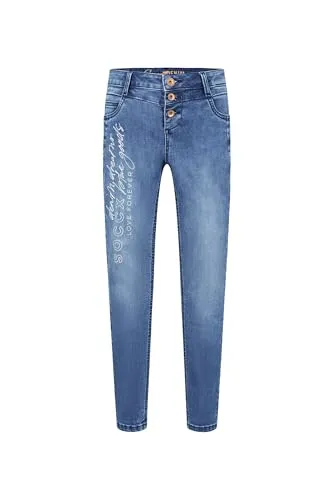 SOCCX Damen Jeans MI:RA Slim Fit Mid Blue Printed, 32 - Moderne Damen Jeans mit schmalem Schnitt, knöchellang und dekorativen Prints. Perfekt für einen stylischen Look im Alltag.